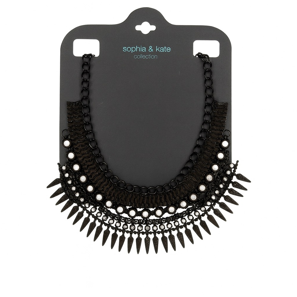Black Statement Necklace With Rhinestones